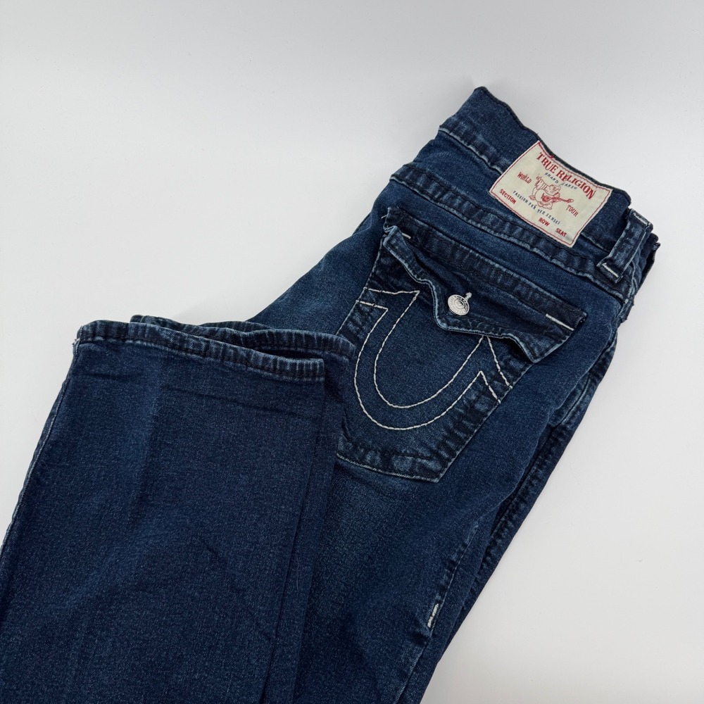 Mens True Religion Ricky Relaxed Straight Dark Wash Big T Flap Pocket 32x32